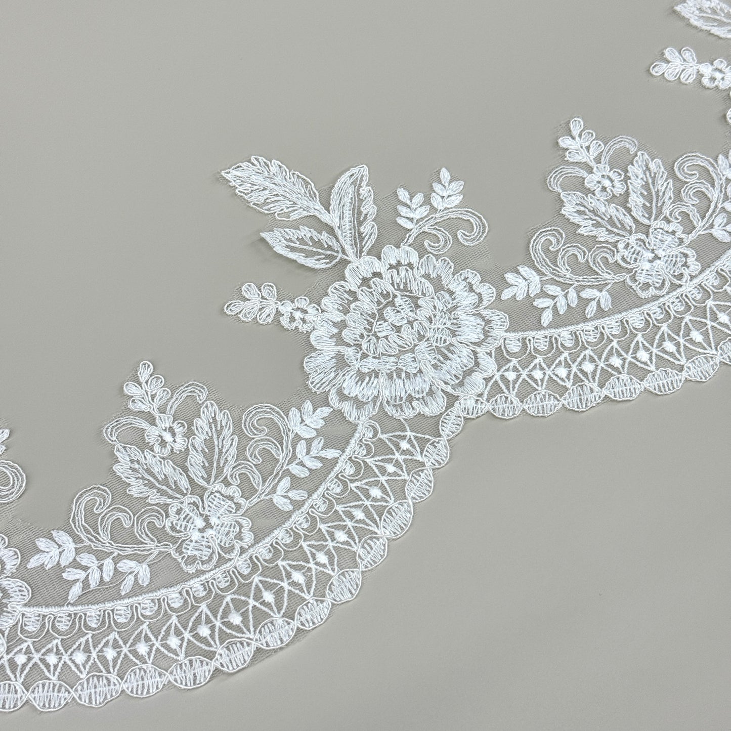 LY81010 Boning Floral Embroidered Lace Appliqué | Raised Stem Stitch Detail for Wedding Dress & Couture DIY | 15cm width