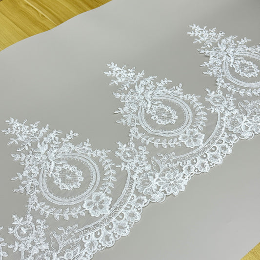 LY81027 Boning Floral Embroidered Lace Appliqué | Raised Stem Stitch Detail for Wedding Dress & Couture DIY | 30cm width