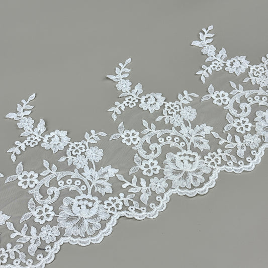 LY81031 Boning Floral Embroidered Lace Appliqué | Raised Stem Stitch Detail for Wedding Dress & Couture DIY |25cm width