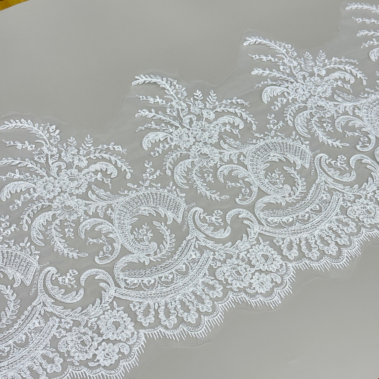LY81048 Boning Floral Embroidered Lace Appliqué | Raised Stem Stitch Detail for Wedding Dress & Couture DIY |32cm width