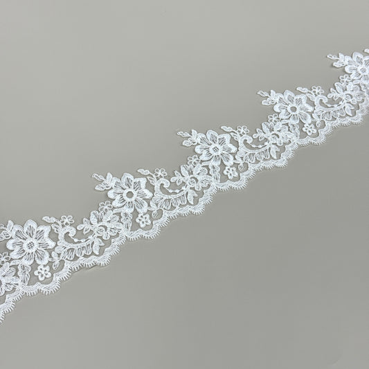 LY81201 Boning Floral Embroidered Lace Appliqué | Raised Stem Stitch Detail for Wedding Dress & Couture DIY |9cm width