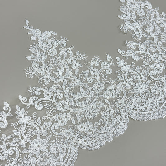LY81372 Boning Floral Embroidered Lace Appliqué | Raised Stem Stitch Detail for Wedding Dress & Couture DIY | 30cm width