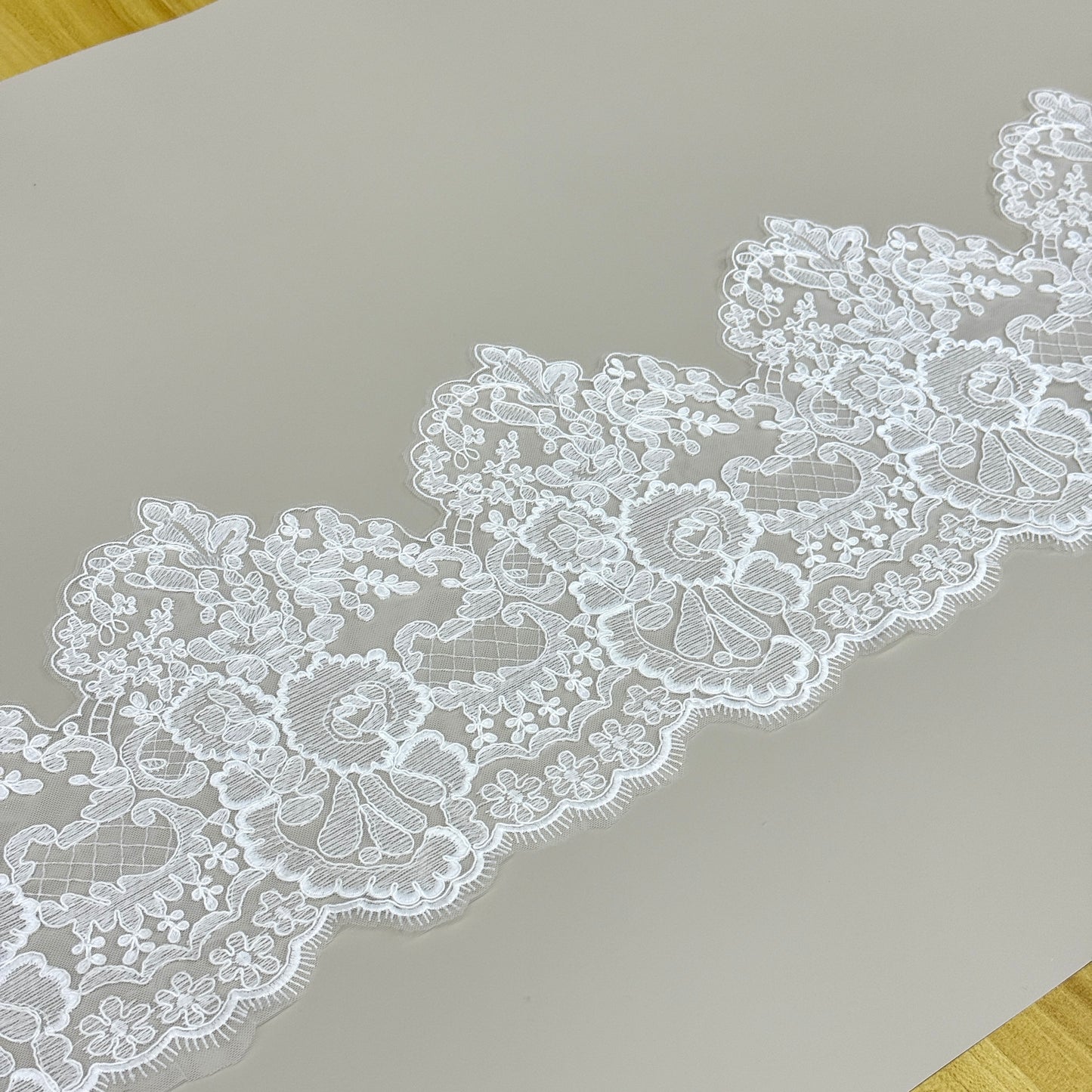 LY81377 Boning Embroidered Lace Appliqué With Sequins | Raised Stem Stitch Detail for Wedding Dress & Couture DIY | 21cm width