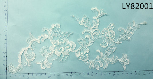 LY82001 Raised Stem Stitch Floral Appliqué | for Wedding Dress & Couture DIY | 34x16cm