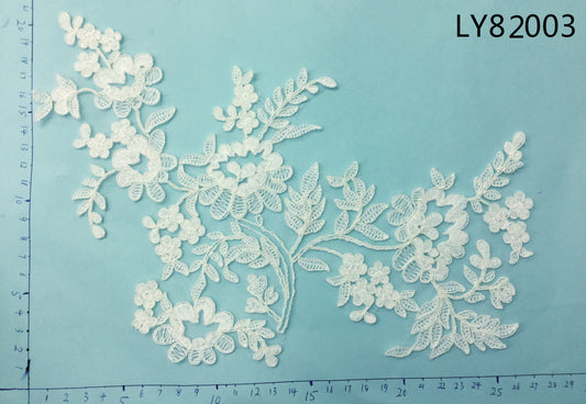 LY82003 Raised Stem Stitch Floral Appliqué | for Wedding Dress & Couture DIY | 29x21cm