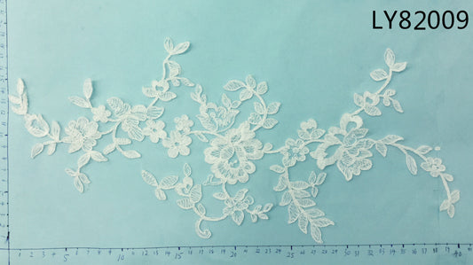 LY82009 Raised Stem Stitch Floral Appliqué | for Wedding Dress & Couture DIY | 40x19cm