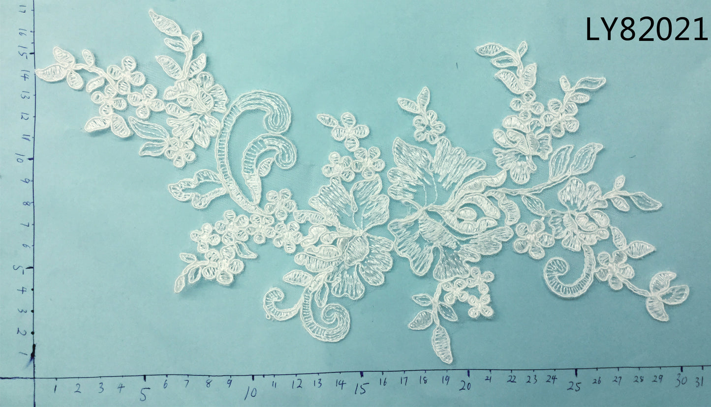 LY82021 Raised Stem Stitch Floral Appliqué | for Wedding Dress & Couture DIY | 31x17cm