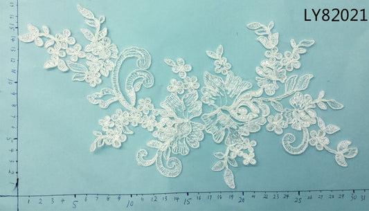 LY82021 Raised Stem Stitch Floral Appliqué | for Wedding Dress & Couture DIY | 31x17cm