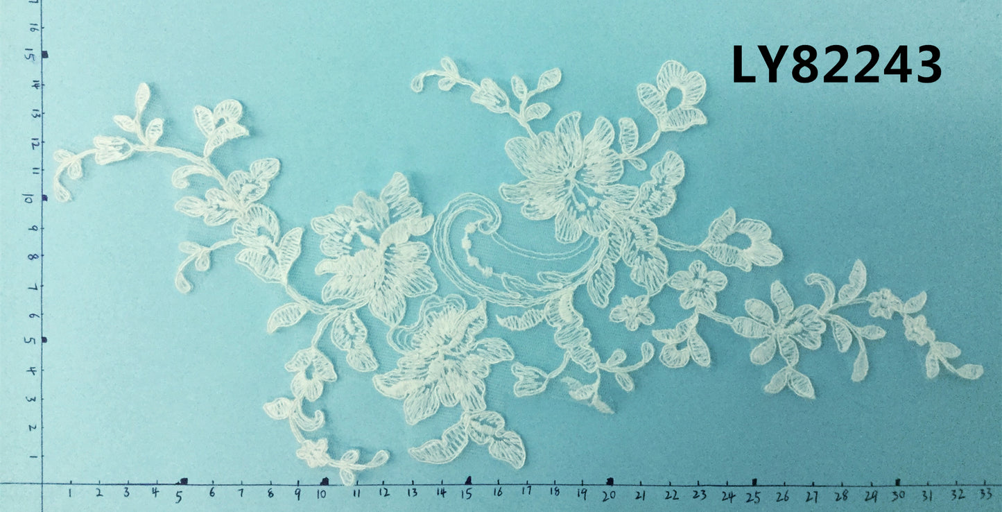 LY82243 Raised Stem Stitch Floral Appliqué | for Wedding Dress & Couture DIY | 33x15cm