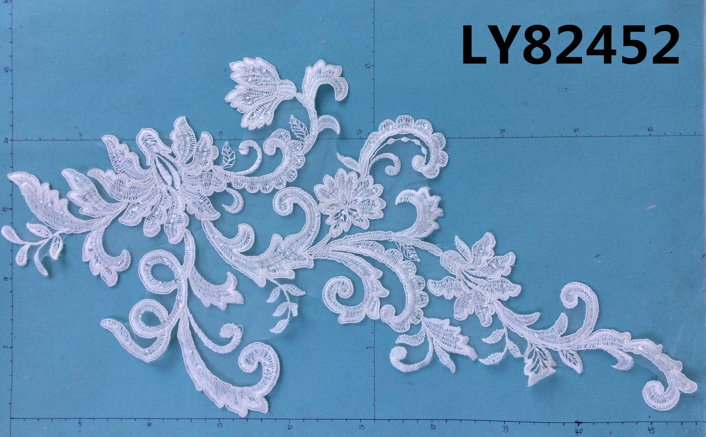LY82452 Raised Stem Stitch Floral Appliqué | for Wedding Dress & Couture DIY | 48x26cm