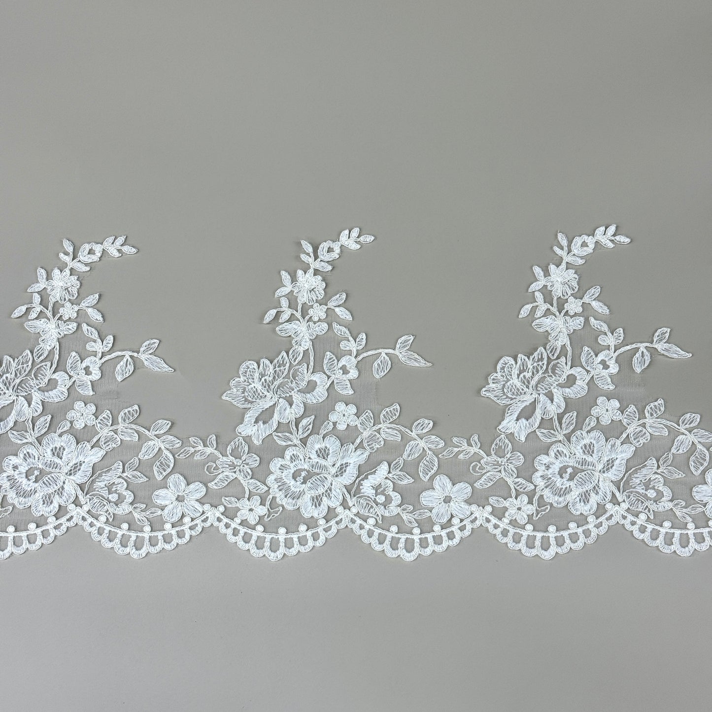 LY81001 Boning Floral Embroidered Lace Appliqué | Raised Stem Stitch Detail for Wedding Dress & Couture DIY | 19cm width