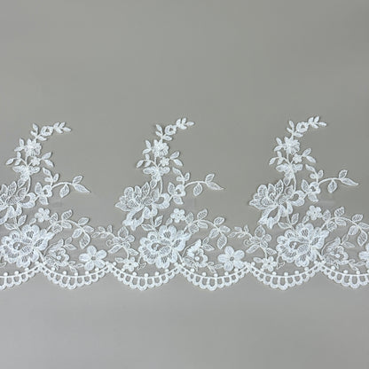 LY81001 Boning Floral Embroidered Lace Appliqué | Raised Stem Stitch Detail for Wedding Dress & Couture DIY | 19cm width