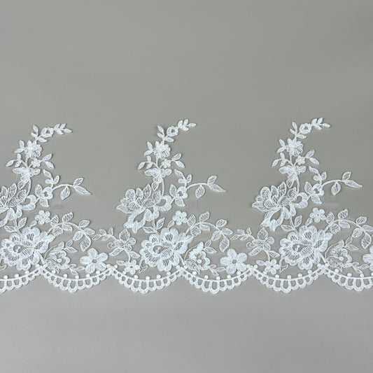 LY81001 Boning Floral Embroidered Lace Appliqué | Raised Stem Stitch Detail for Wedding Dress & Couture DIY | 19cm width