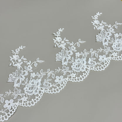LY81001 Boning Floral Embroidered Lace Appliqué | Raised Stem Stitch Detail for Wedding Dress & Couture DIY | 19cm width