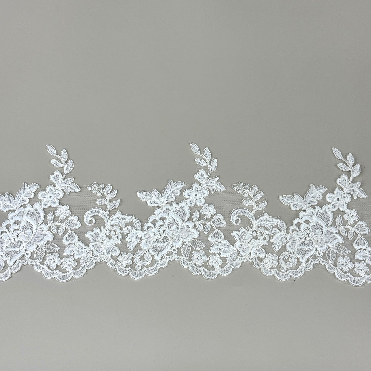 LY81007 Boning Floral Embroidered Lace Appliqué | Raised Stem Stitch Detail for Wedding Dress & Couture DIY | 15cm width