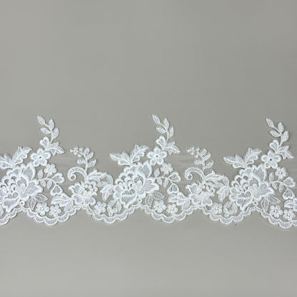 LY81007 Boning Floral Embroidered Lace Appliqué | Raised Stem Stitch Detail for Wedding Dress & Couture DIY | 15cm width