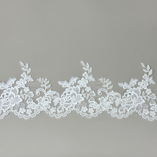 LY81007 Boning Floral Embroidered Lace Appliqué | Raised Stem Stitch Detail for Wedding Dress & Couture DIY | 15cm width