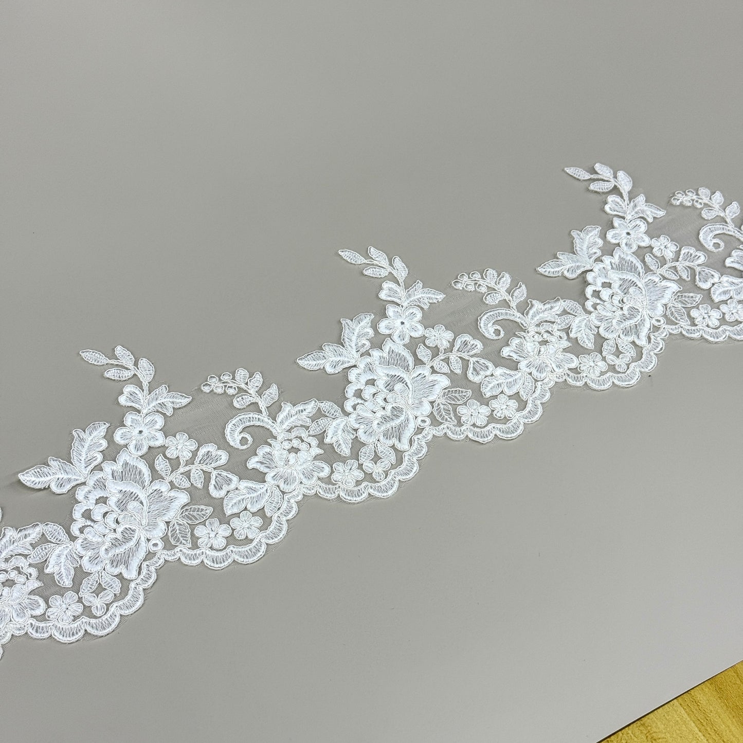 LY81007 Boning Floral Embroidered Lace Appliqué | Raised Stem Stitch Detail for Wedding Dress & Couture DIY | 15cm width