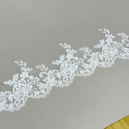 LY81007 Boning Floral Embroidered Lace Appliqué | Raised Stem Stitch Detail for Wedding Dress & Couture DIY | 15cm width