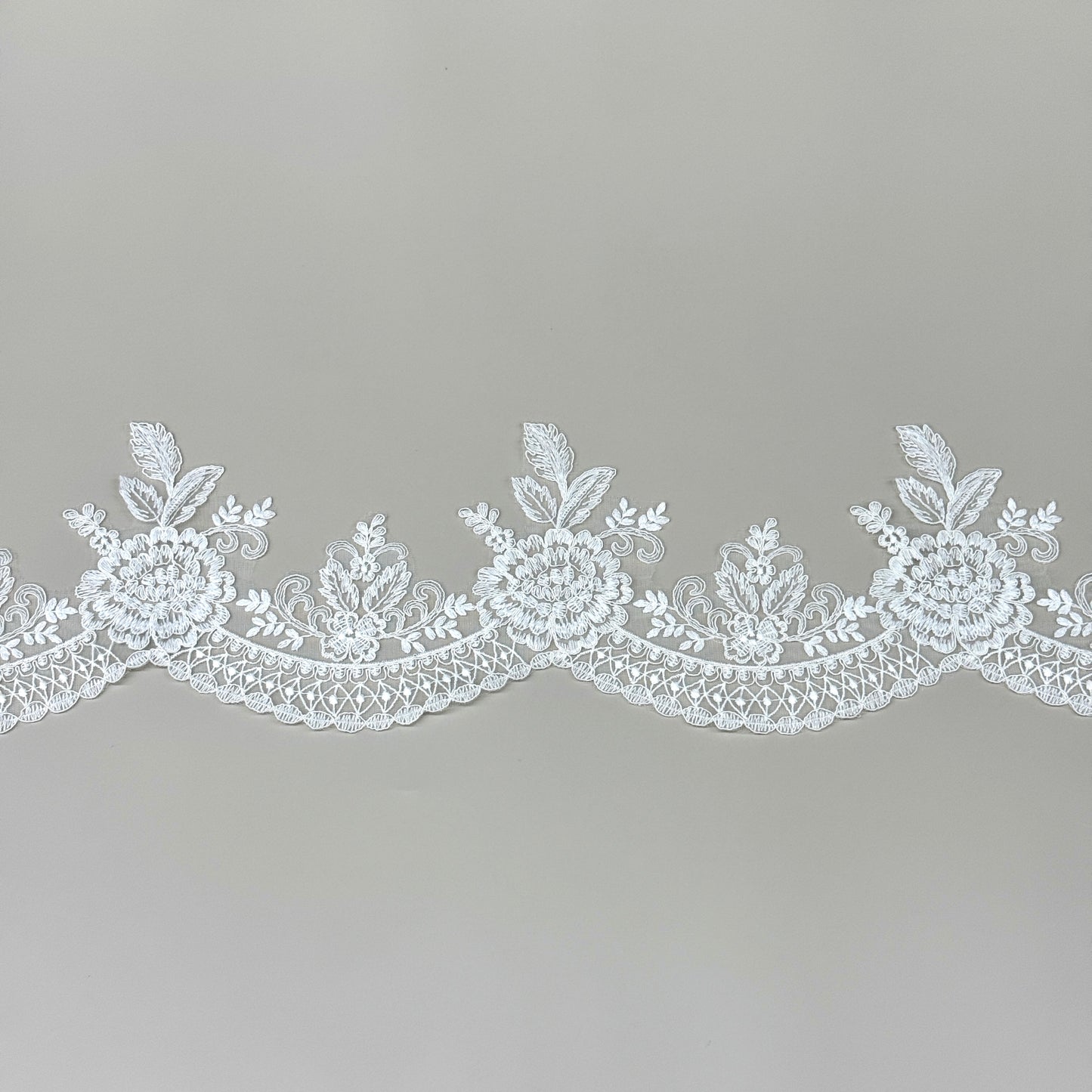 LY81010 Boning Floral Embroidered Lace Appliqué | Raised Stem Stitch Detail for Wedding Dress & Couture DIY | 15cm width
