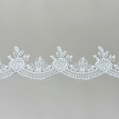 LY81010 Boning Floral Embroidered Lace Appliqué | Raised Stem Stitch Detail for Wedding Dress & Couture DIY | 15cm width