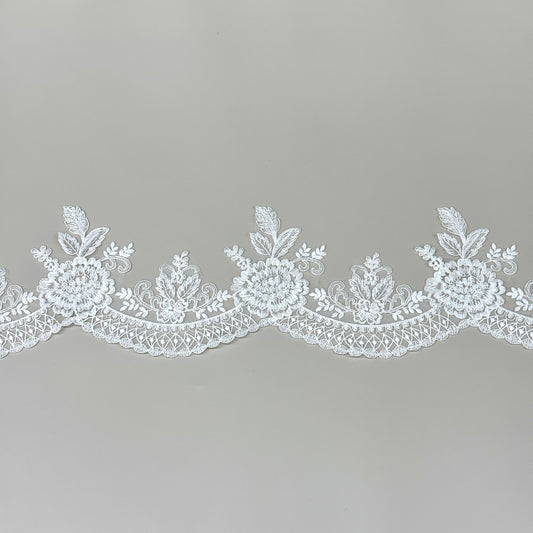 LY81010 Boning Floral Embroidered Lace Appliqué | Raised Stem Stitch Detail for Wedding Dress & Couture DIY | 15cm width