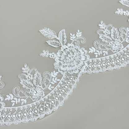 LY81010 Boning Floral Embroidered Lace Appliqué | Raised Stem Stitch Detail for Wedding Dress & Couture DIY | 15cm width