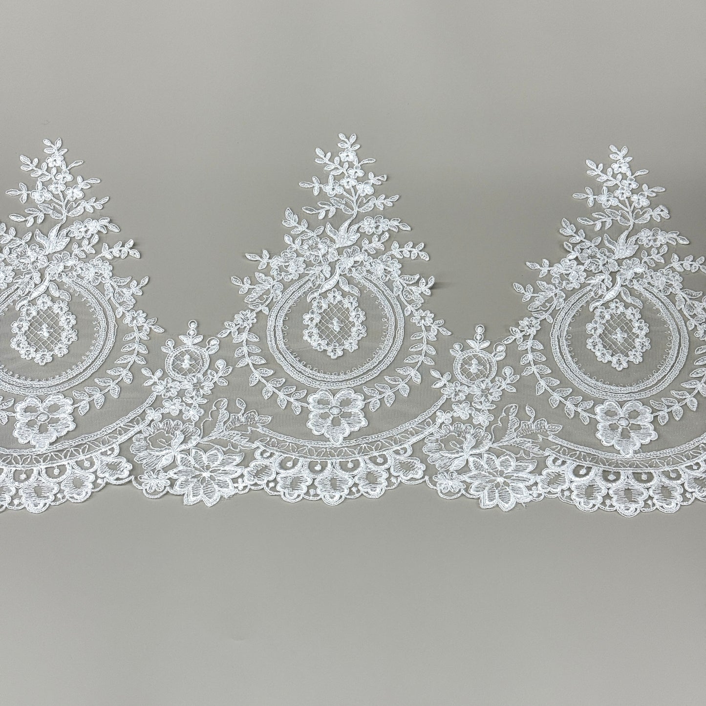 LY81027 Boning Floral Embroidered Lace Appliqué | Raised Stem Stitch Detail for Wedding Dress & Couture DIY | 30cm width