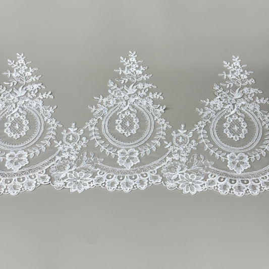 LY81027 Boning Floral Embroidered Lace Appliqué | Raised Stem Stitch Detail for Wedding Dress & Couture DIY | 30cm width