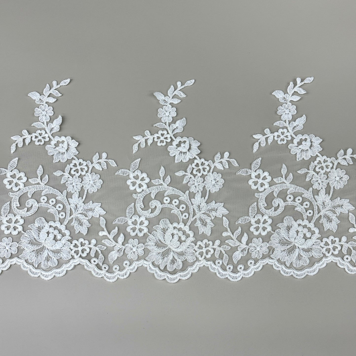 LY81031 Boning Floral Embroidered Lace Appliqué | Raised Stem Stitch Detail for Wedding Dress & Couture DIY |25cm width