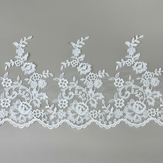LY81031 Boning Floral Embroidered Lace Appliqué | Raised Stem Stitch Detail for Wedding Dress & Couture DIY |25cm width