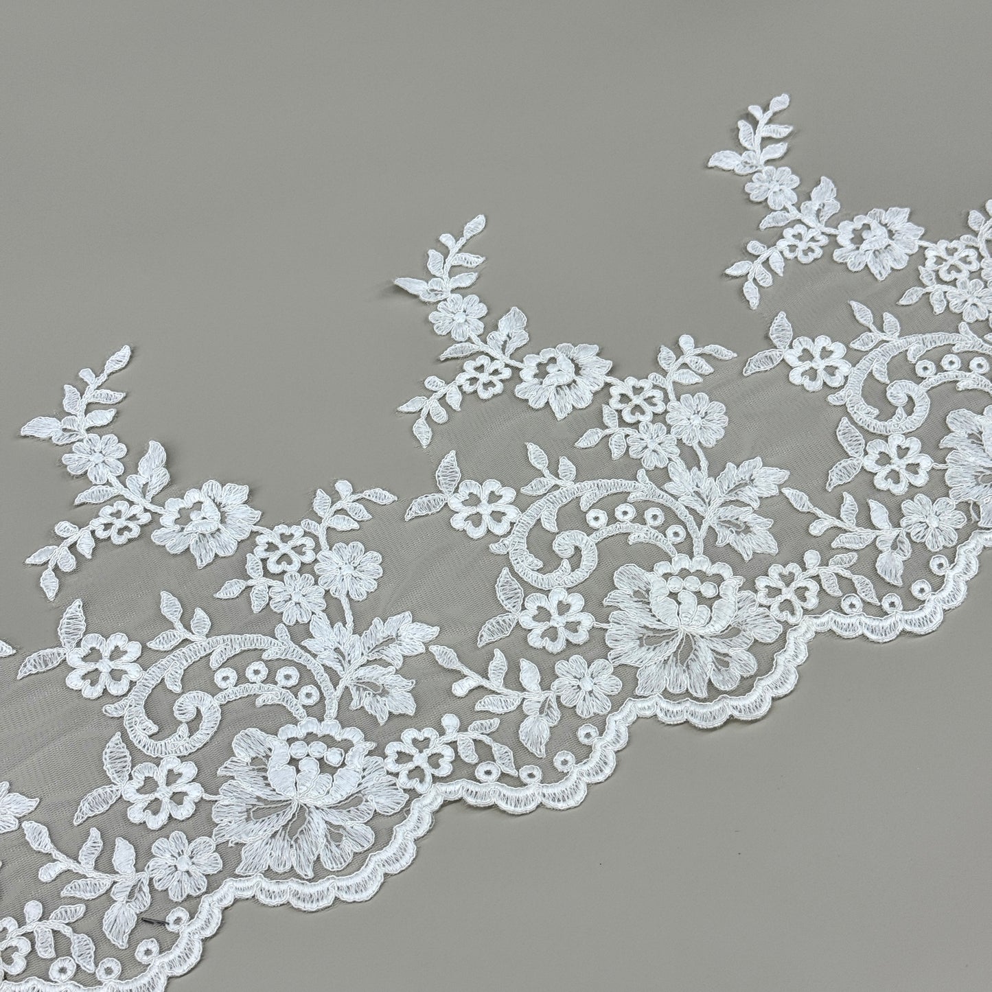 LY81031 Boning Floral Embroidered Lace Appliqué | Raised Stem Stitch Detail for Wedding Dress & Couture DIY |25cm width