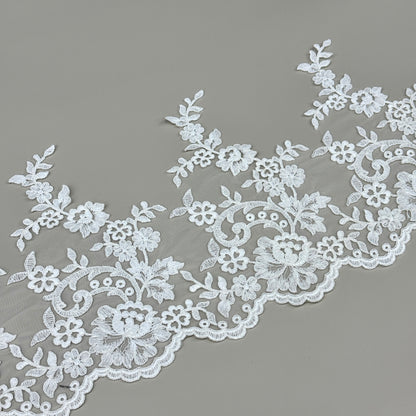 LY81031 Boning Floral Embroidered Lace Appliqué | Raised Stem Stitch Detail for Wedding Dress & Couture DIY |25cm width