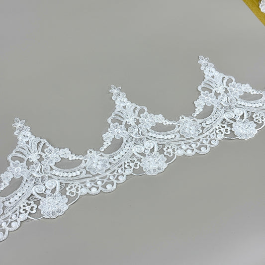 LY81033 Boning Floral Embroidered Lace Appliqué | Raised Stem Stitch Detail for Wedding Dress & Couture DIY |17cm width