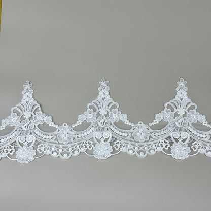 LY81033 Boning Floral Embroidered Lace Appliqué | Raised Stem Stitch Detail for Wedding Dress & Couture DIY |17cm width
