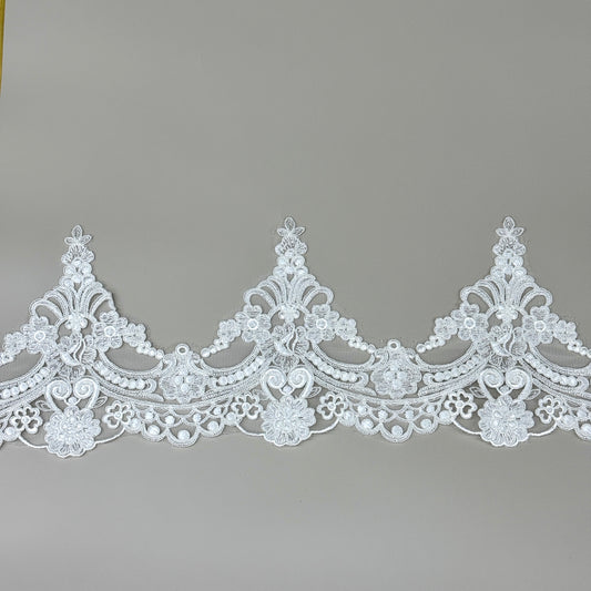 LY81033 Boning Floral Embroidered Lace Appliqué | Raised Stem Stitch Detail for Wedding Dress & Couture DIY |17cm width