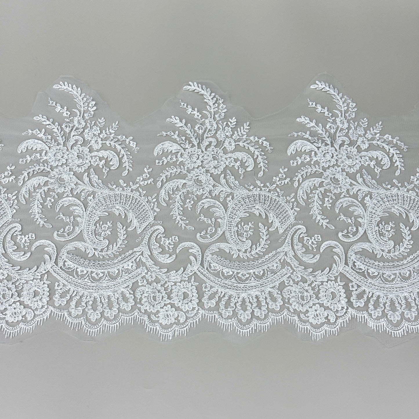 LY81048 Boning Floral Embroidered Lace Appliqué | Raised Stem Stitch Detail for Wedding Dress & Couture DIY |32cm width