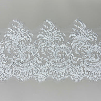 LY81048 Boning Floral Embroidered Lace Appliqué | Raised Stem Stitch Detail for Wedding Dress & Couture DIY |32cm width