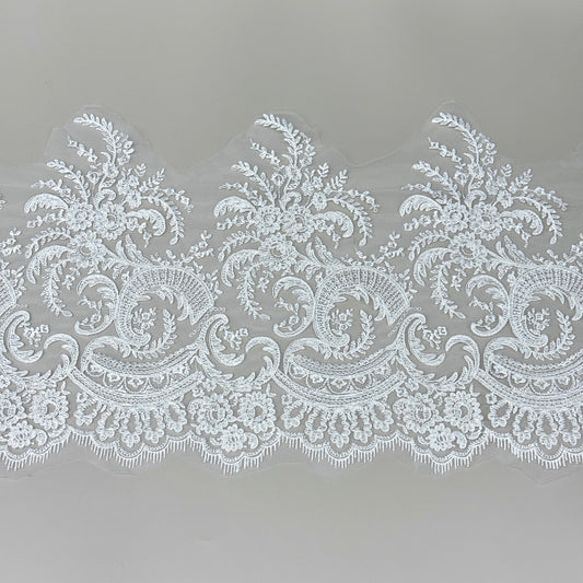 LY81048 Boning Floral Embroidered Lace Appliqué | Raised Stem Stitch Detail for Wedding Dress & Couture DIY |32cm width
