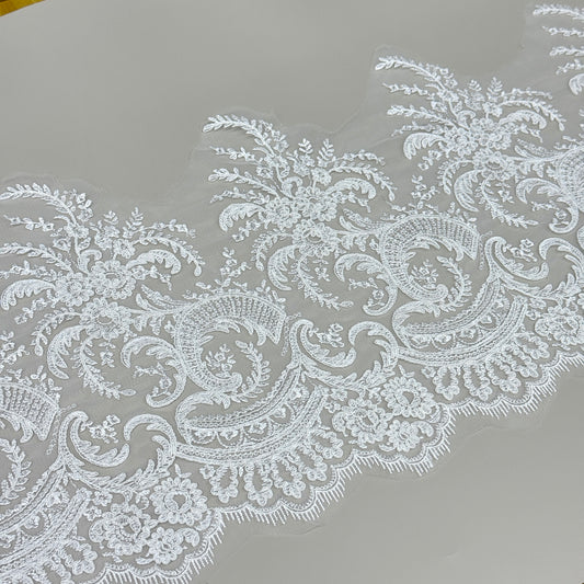 LY81048 Boning Floral Embroidered Lace Appliqué | Raised Stem Stitch Detail for Wedding Dress & Couture DIY |32cm width