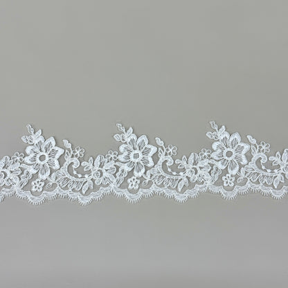 LY81201 Boning Floral Embroidered Lace Appliqué | Raised Stem Stitch Detail for Wedding Dress & Couture DIY |9cm width