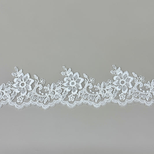 LY81201 Boning Floral Embroidered Lace Appliqué | Raised Stem Stitch Detail for Wedding Dress & Couture DIY |9cm width