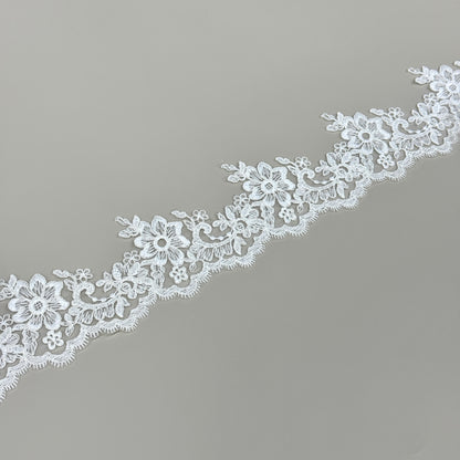 LY81201 Boning Floral Embroidered Lace Appliqué | Raised Stem Stitch Detail for Wedding Dress & Couture DIY |9cm width