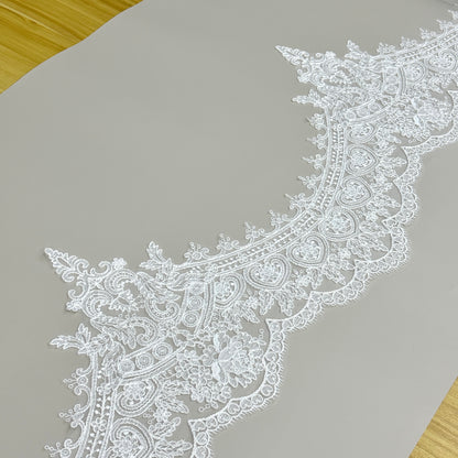 LY81352 Boning Floral Embroidered Lace Appliqué | Raised Stem Stitch Detail for Wedding Dress & Couture DIY |26cm width