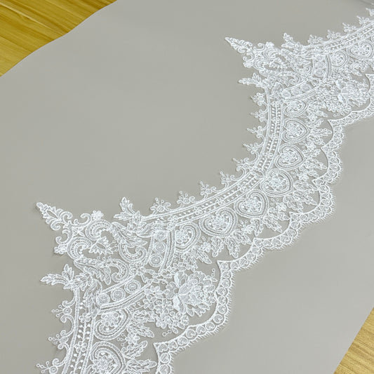 LY81352 Boning Floral Embroidered Lace Appliqué | Raised Stem Stitch Detail for Wedding Dress & Couture DIY |26cm width