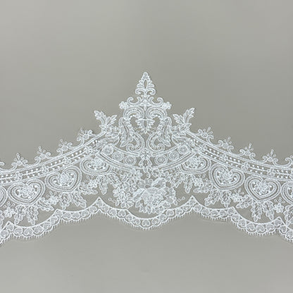 LY81352 Boning Floral Embroidered Lace Appliqué | Raised Stem Stitch Detail for Wedding Dress & Couture DIY |26cm width