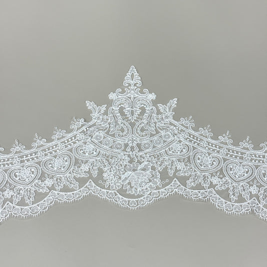 LY81352 Boning Floral Embroidered Lace Appliqué | Raised Stem Stitch Detail for Wedding Dress & Couture DIY |26cm width