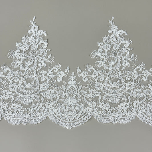 LY81372 Boning Floral Embroidered Lace Appliqué | Raised Stem Stitch Detail for Wedding Dress & Couture DIY | 30cm width