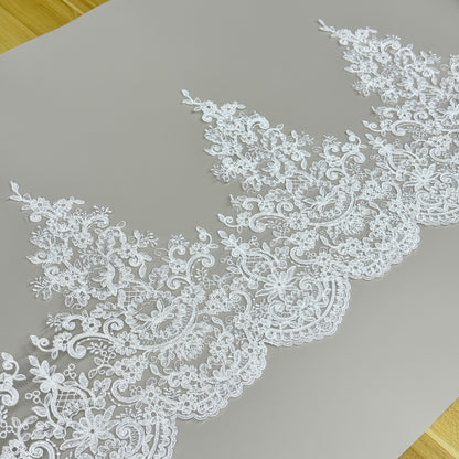 LY81372 Boning Floral Embroidered Lace Appliqué | Raised Stem Stitch Detail for Wedding Dress & Couture DIY | 30cm width