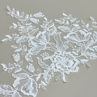 LY81373 Boning Embroidered Lace Appliqué With Sequins | Raised Stem Stitch Detail for Wedding Dress & Couture DIY | 30cm width